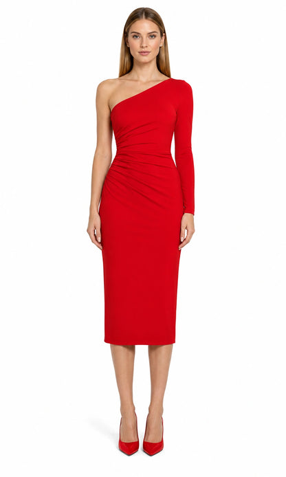 Feuertanz Feuerrot Abendkleid von Douglas – Frontansicht