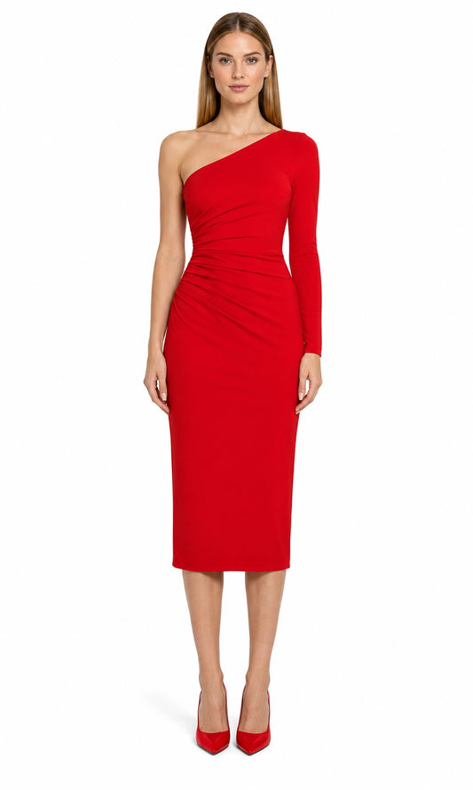 Feuertanz Feuerrot Abendkleid von Douglas – Frontansicht