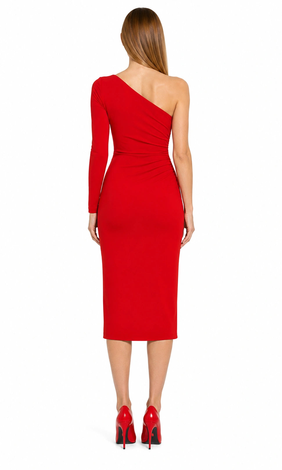 Feuertanz Feuerrot Abendkleid von Douglas – Rückansicht