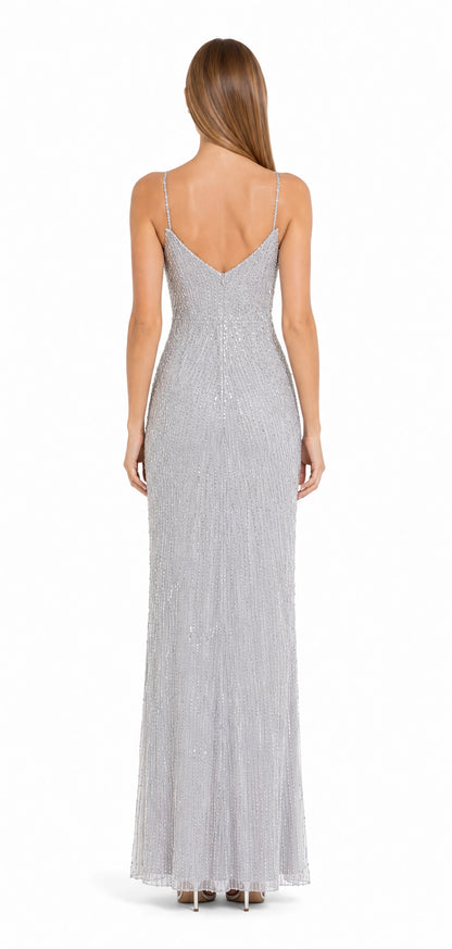 Silbermond Silber Abendkleid von Douglas – Rückansicht