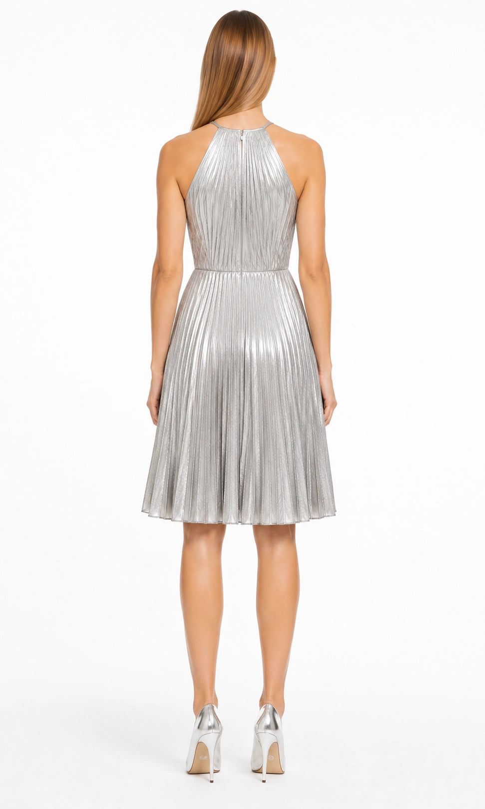 Silberschimmer Silbergrau Abendkleid von Douglas – Rückansicht