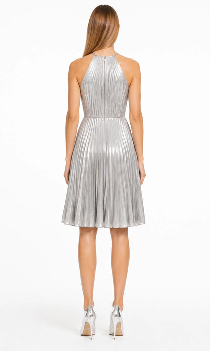 Silberschimmer Silbergrau Abendkleid von Douglas – Rückansicht